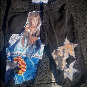 Black Graphic Jean Shorts